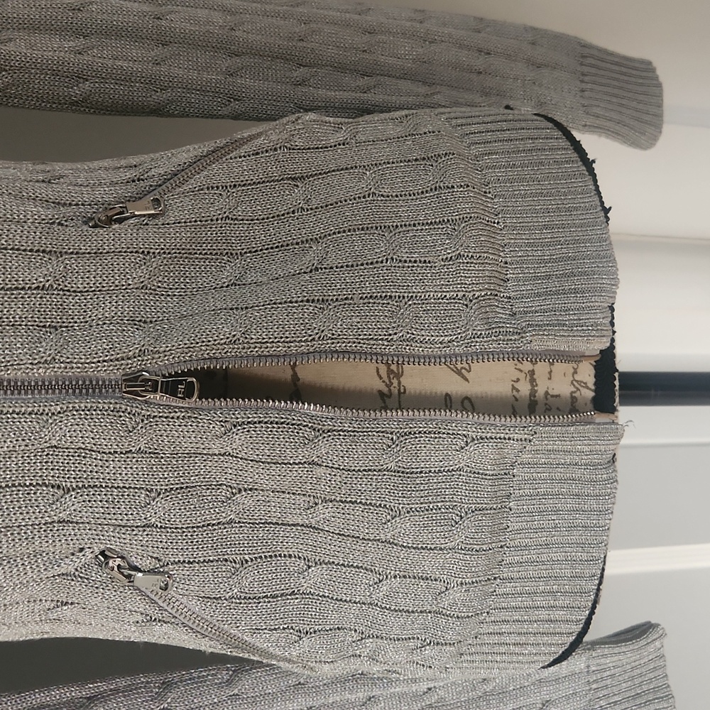RALPH LAUREN Metallic silver cable Knit Zip-Up Sweater - Picture 5 of 9